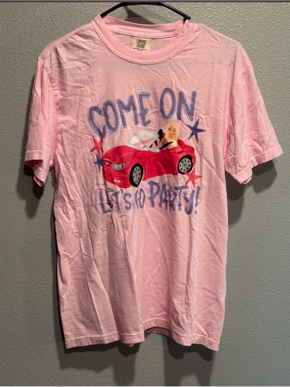 Comfort Colors Come On Let's Go Party Barbie T-Shirt Pink Medium